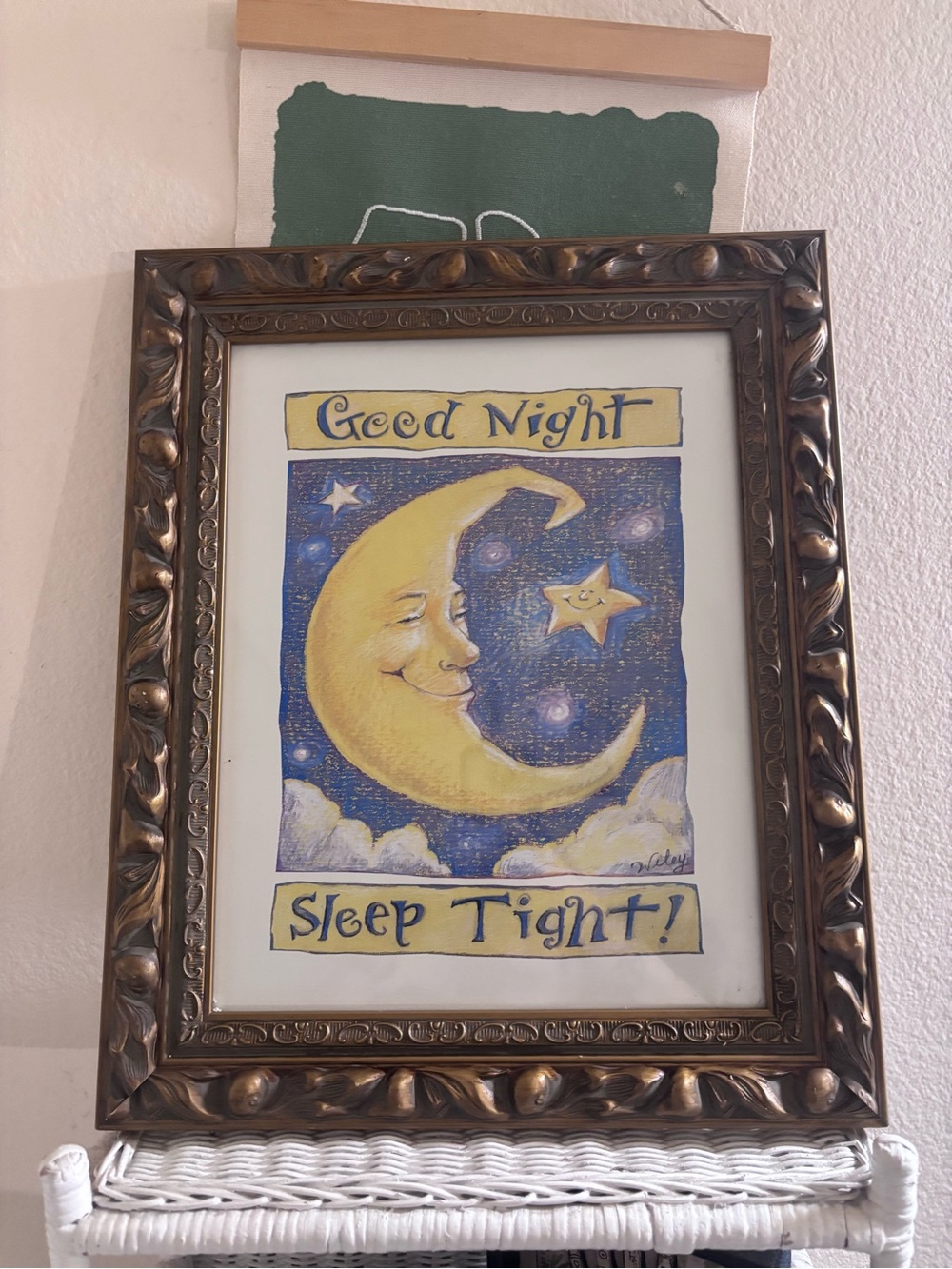 Vintage 90’s WhimsyGoth Good Night Sleep Tight Framed Moon Wall Art